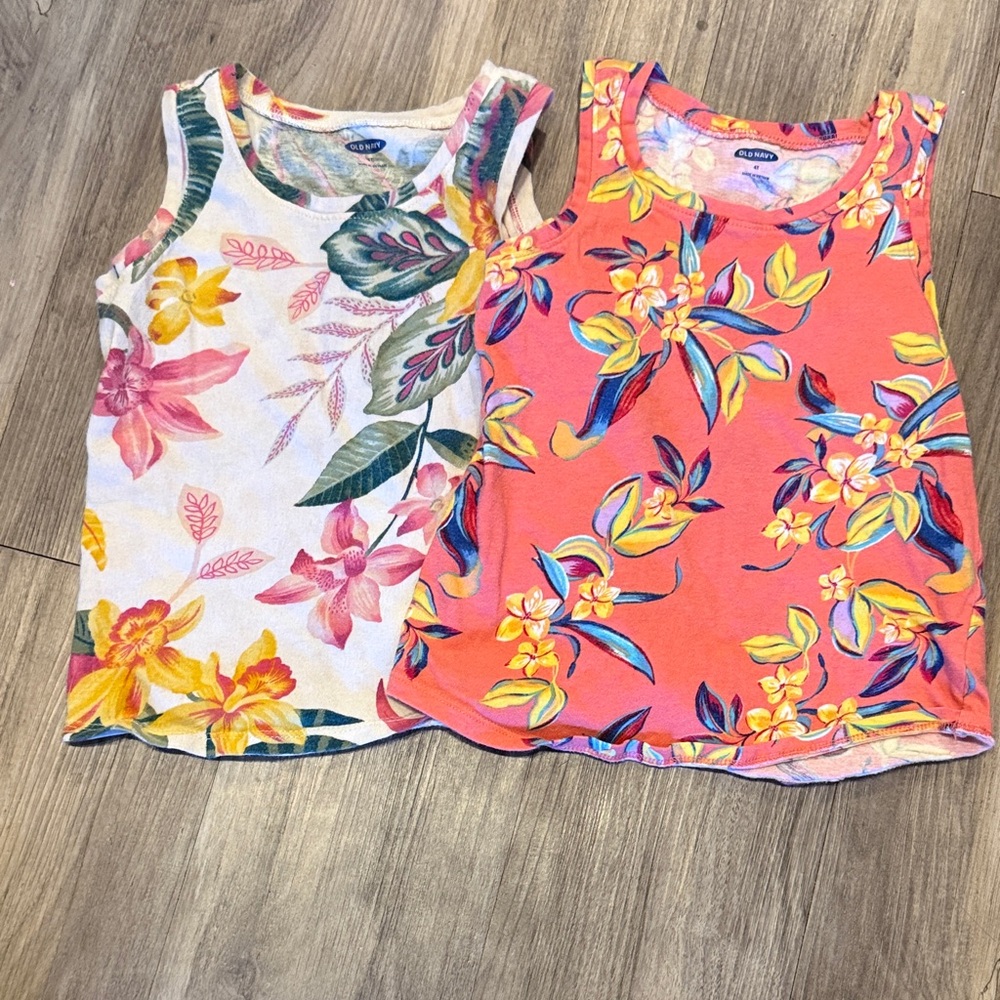 Old Navy Floral Tank Tops - Pink and White